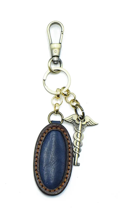 Porte-clés ovale - Bleu - Marron