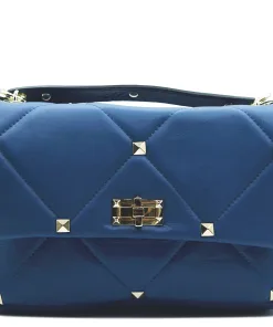 Clutch trapuntata con borchie a mano - Blu