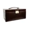 Jewellery box in Tuscan leather with mirror, drawers and jewellery holders, buckle closure