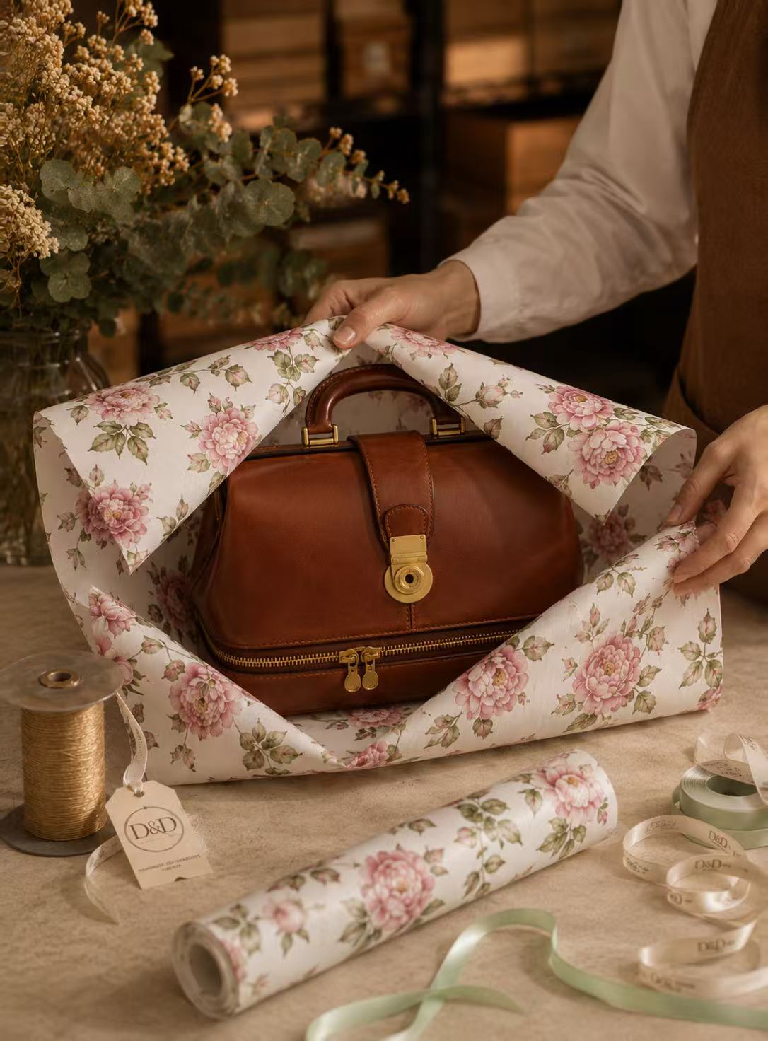 Borsa da medico D&D confezionata come regalo, con stampa a caldo del nome