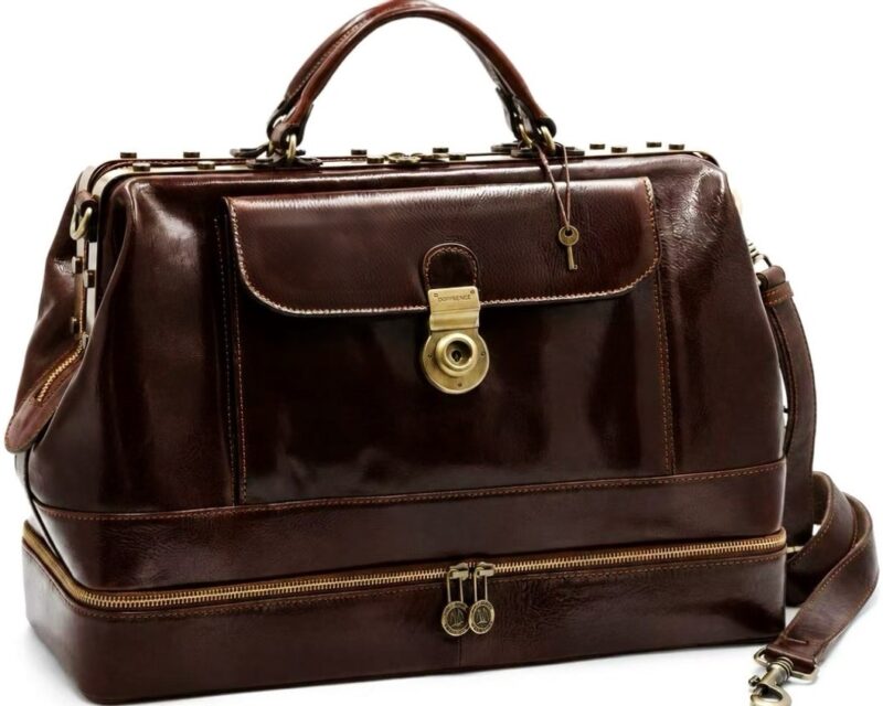 Borsa medico grande con portachiavi in pelle - Testa di Moro