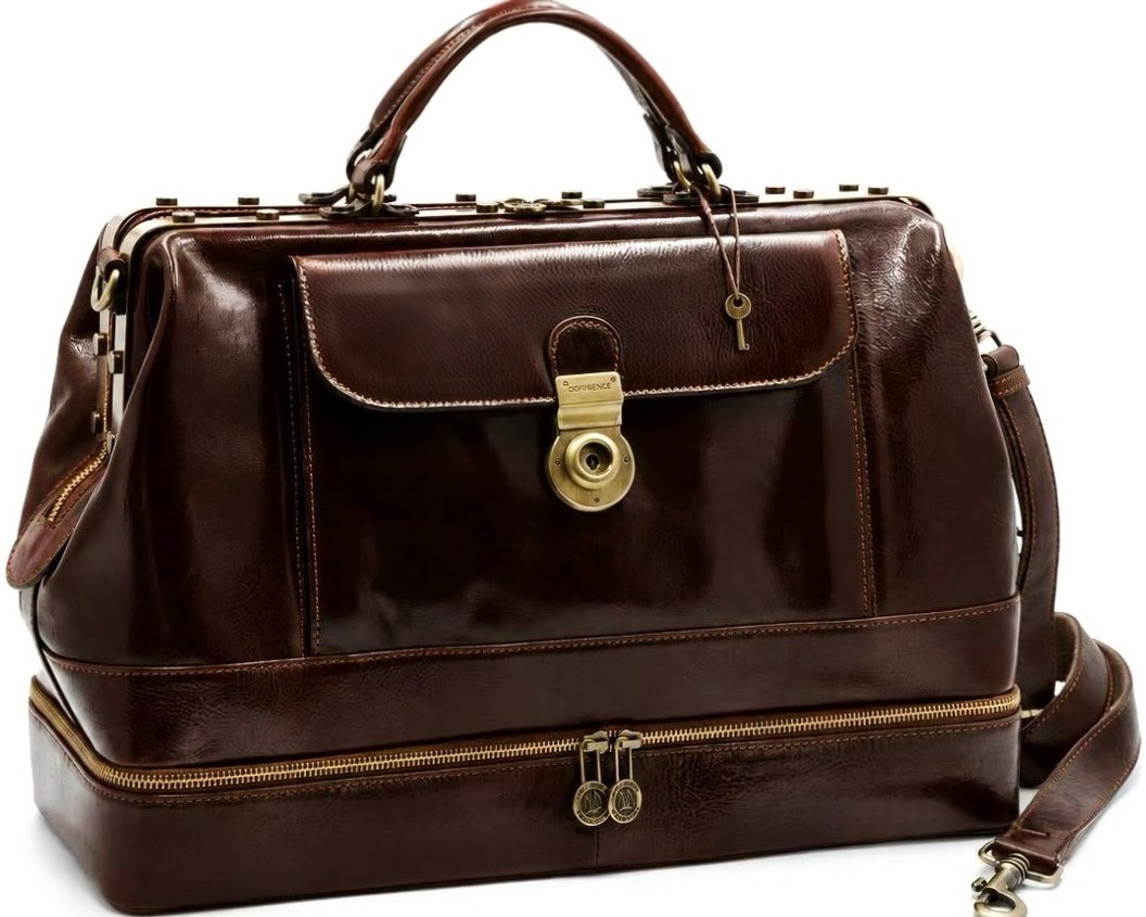 Borsa medico grande con portachiavi in pelle - Testa di Moro