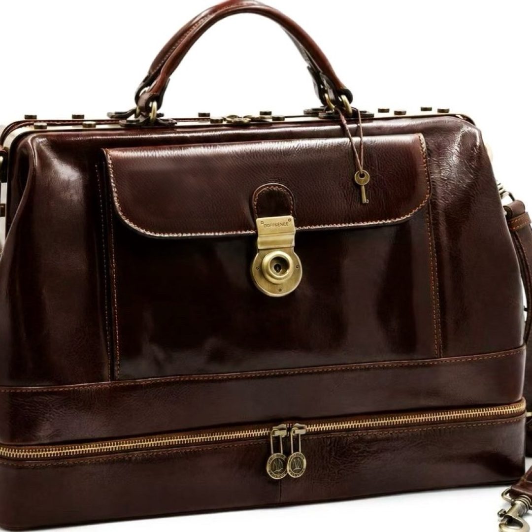 Borsa medico grande con portachiavi in pelle - Testa di Moro